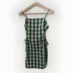 Y2K Green Plaid Side Lace up Slit School Girl Sexy Mini Clueless Goth Dress M